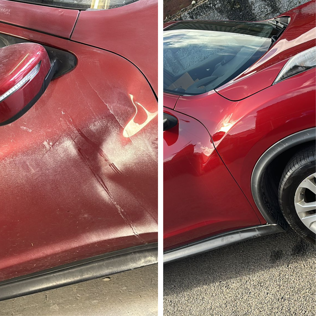 Red car scratch and dent repair